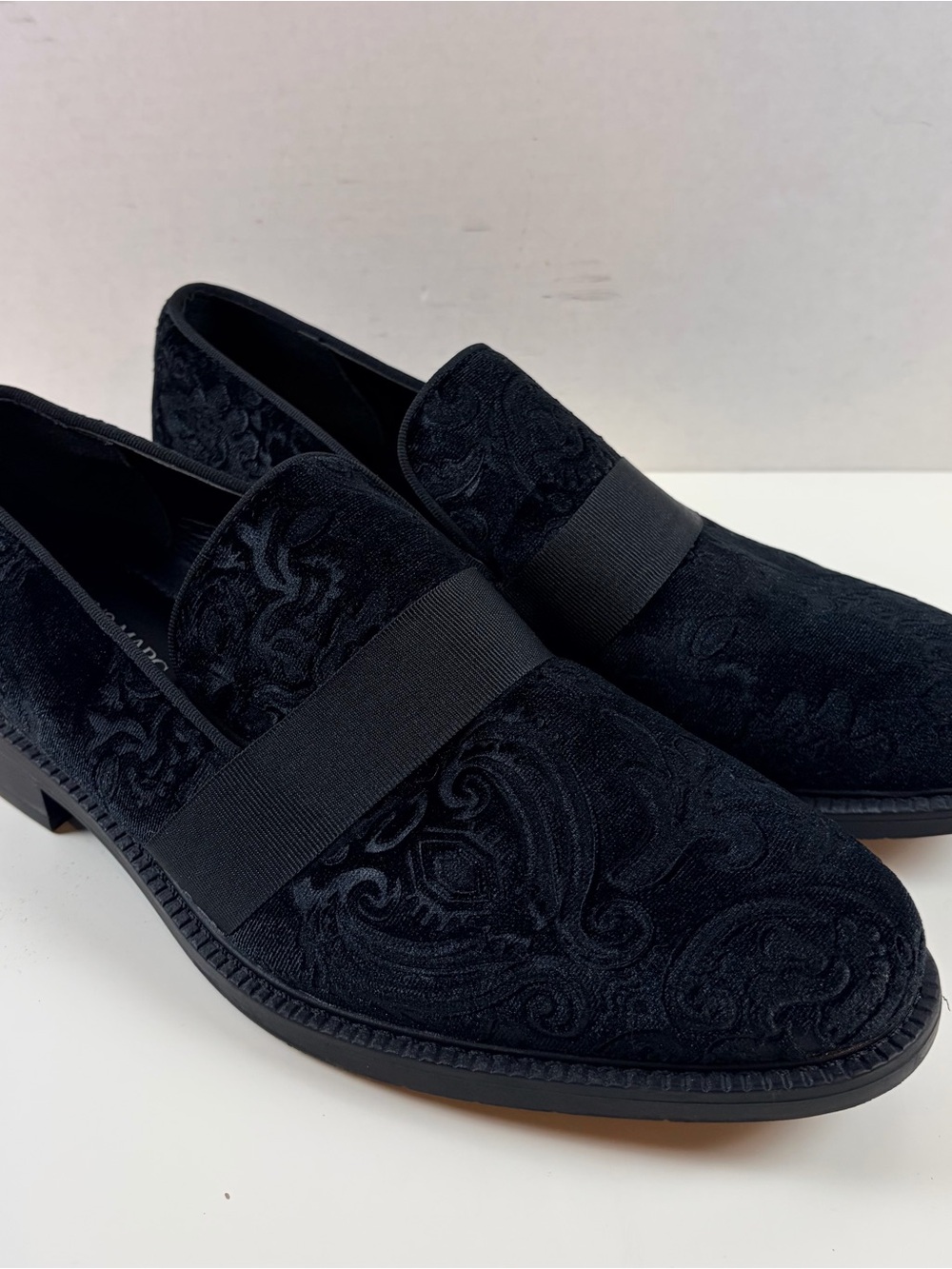 Bruno Marc Black Velvet Paisley Slip-On Loafers Menโs Size 10.5